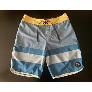 QUIKSILVER Highline Blue/Yellow Stripe Boardshorts sz 30